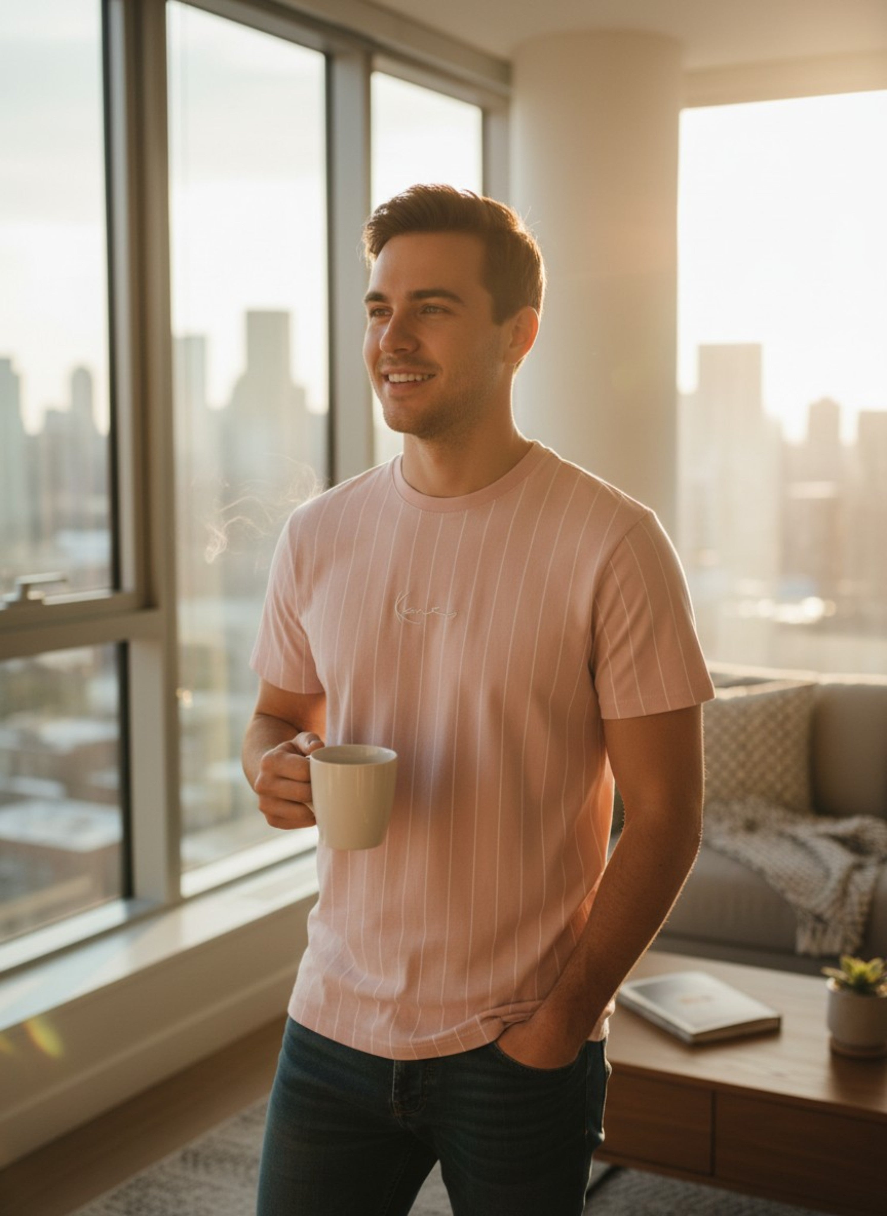Men’s Round neck pink Horizontal Stripe T-Shirt – Premium Cotton Casual Tee