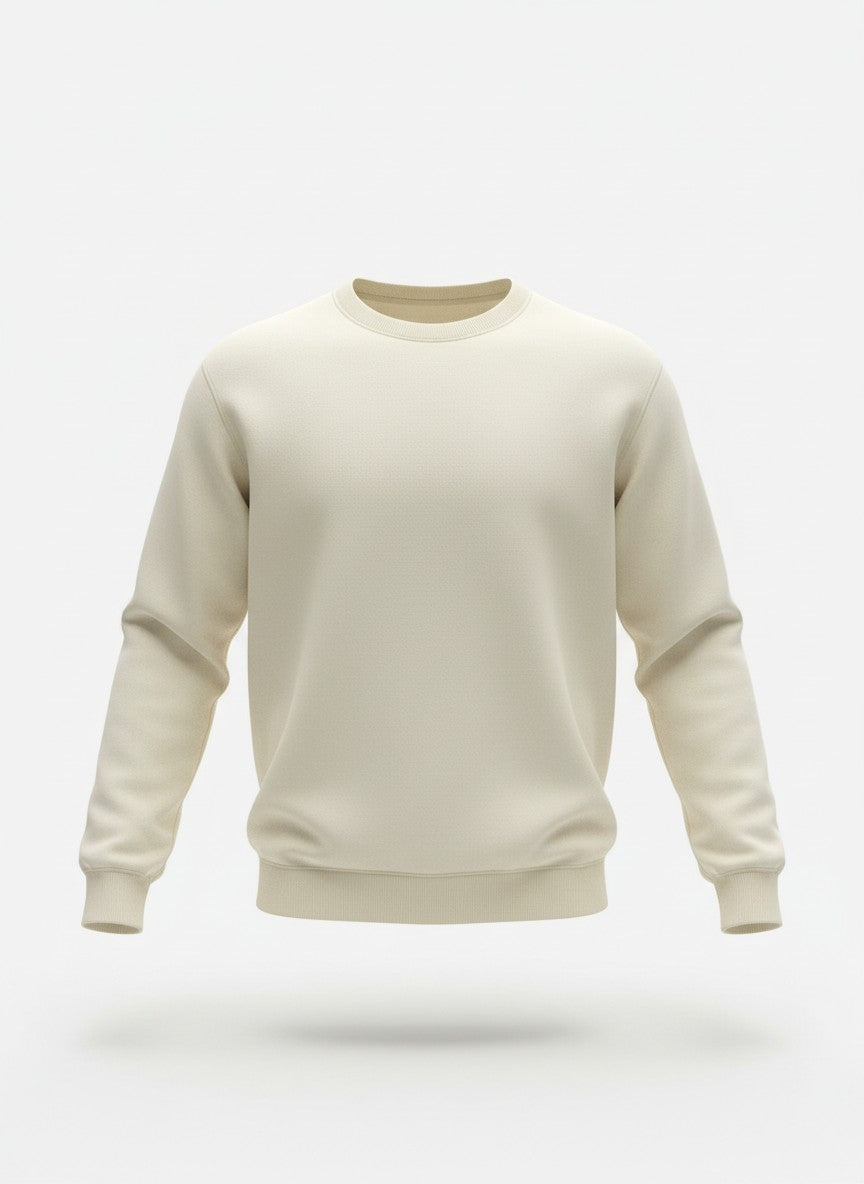 Men’s Beige Crew Neck Sweatshirt – Premium Minimal Casual Pullover