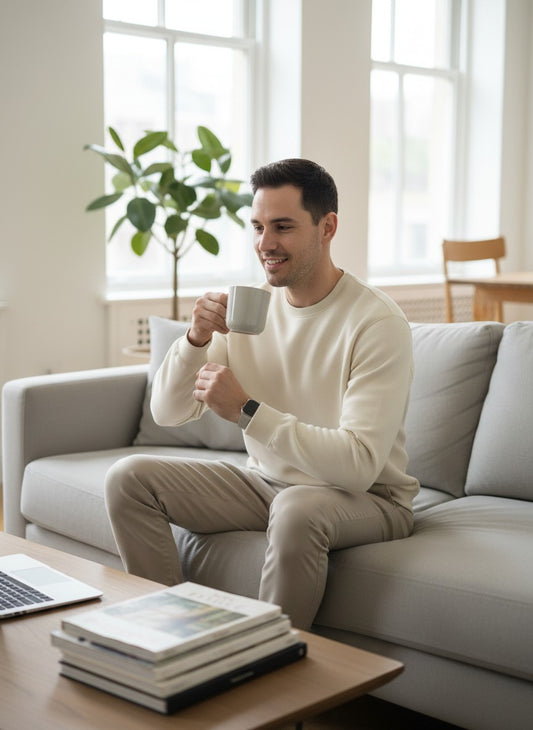 Men’s Beige Crew Neck Sweatshirt – Premium Minimal Casual Pullover