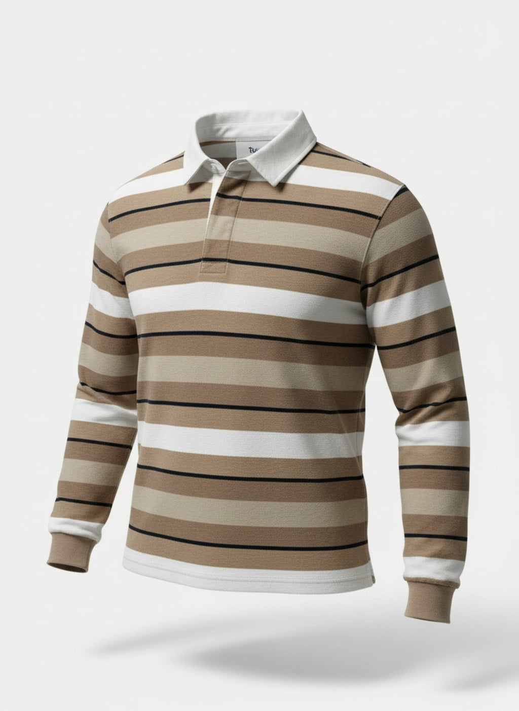 Men’s Striped Long Sleeve Polo Shirt – Classic Soft Cotton Polo brown