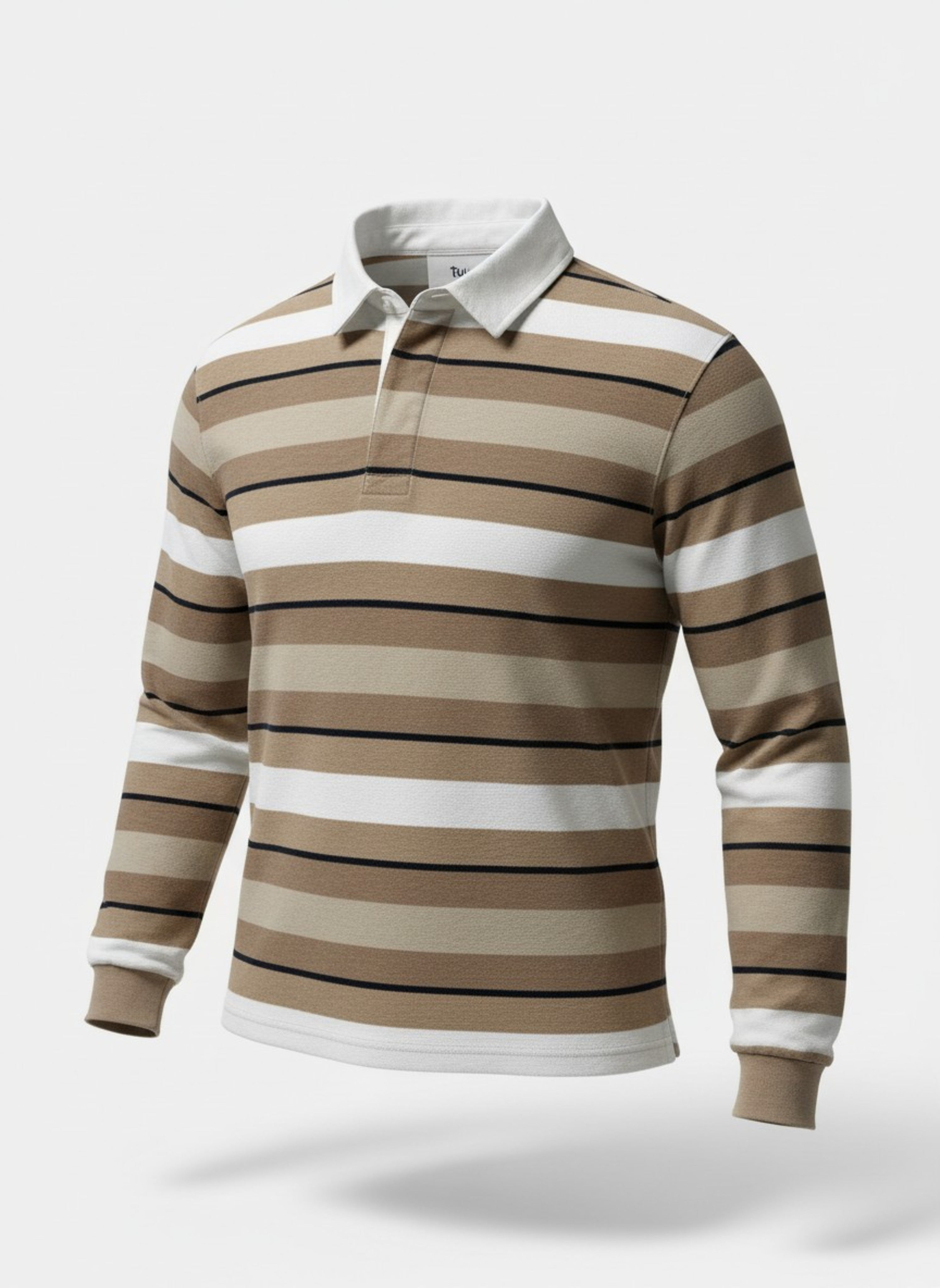 Men’s Striped Long Sleeve Polo Shirt – Classic Soft Cotton Polo brown