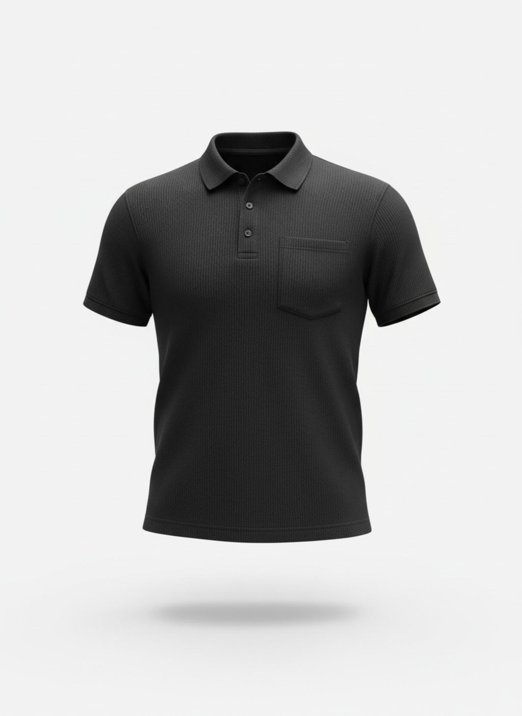 Men’s Black Button Polo T-Shirt – Premium Textured Casual Polo