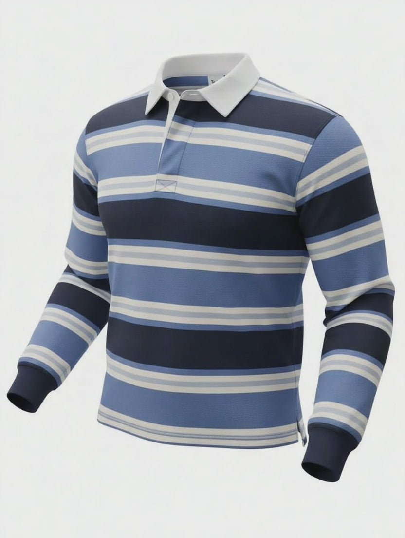Men’s Striped Long Sleeve Polo Shirt – Classic Casual Cotton Polo