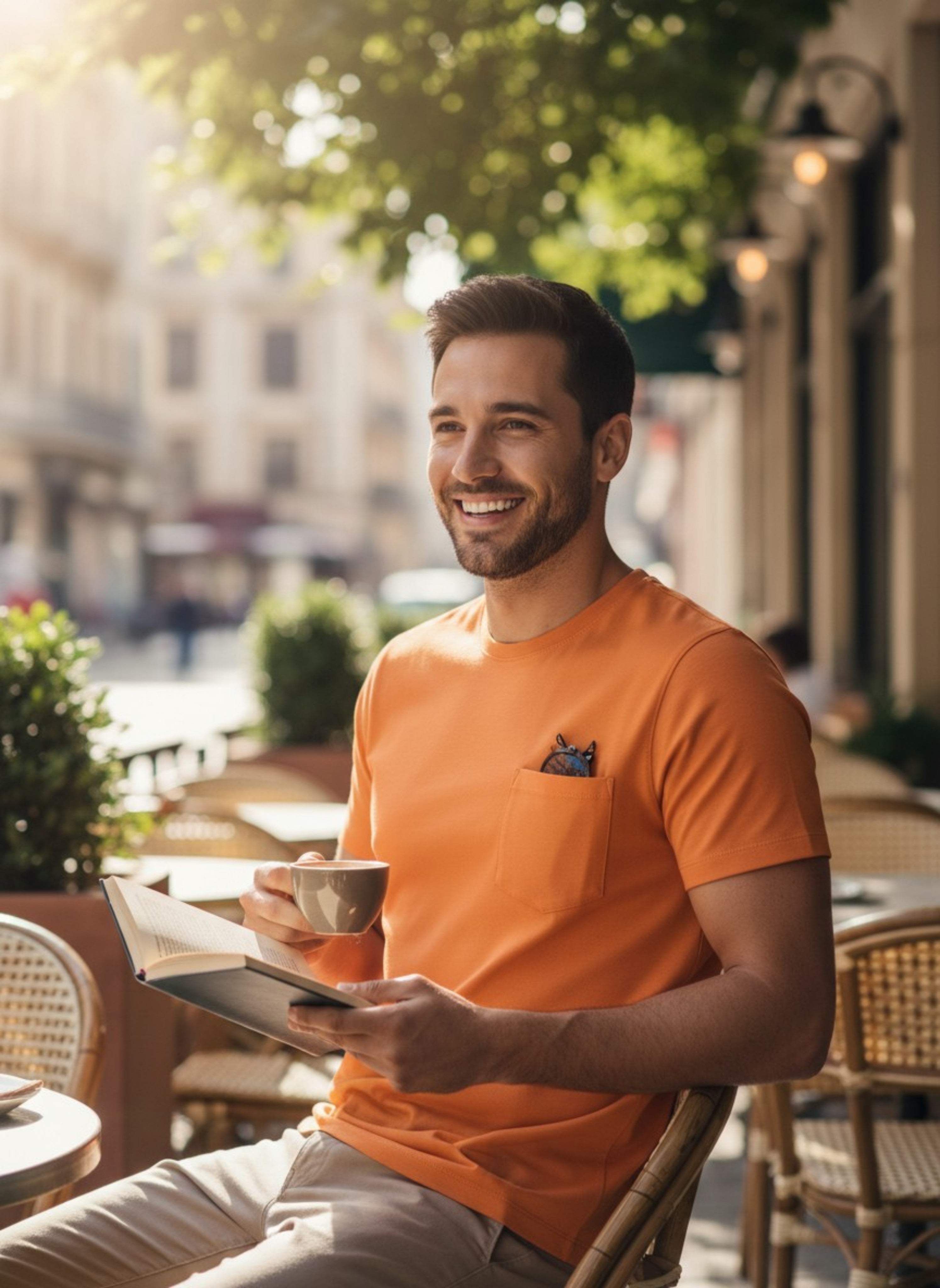 Men’s Bamboo Cotton Pocket T-Shirt – Ultra Soft Breathable Tee (Orange)