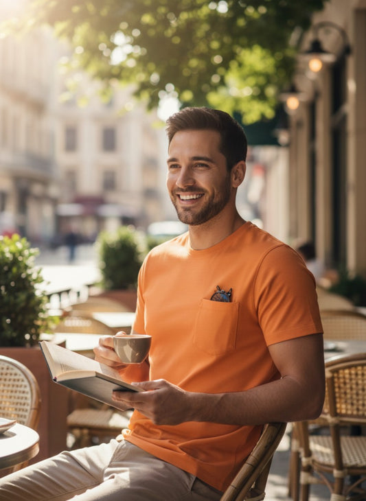 Men’s Bamboo Cotton Pocket T-Shirt – Ultra Soft Breathable Tee (Orange)