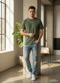 Men’s Round Neck Vertical Stripe T-Shirt – Premium Cotton Knit limited edition Tee