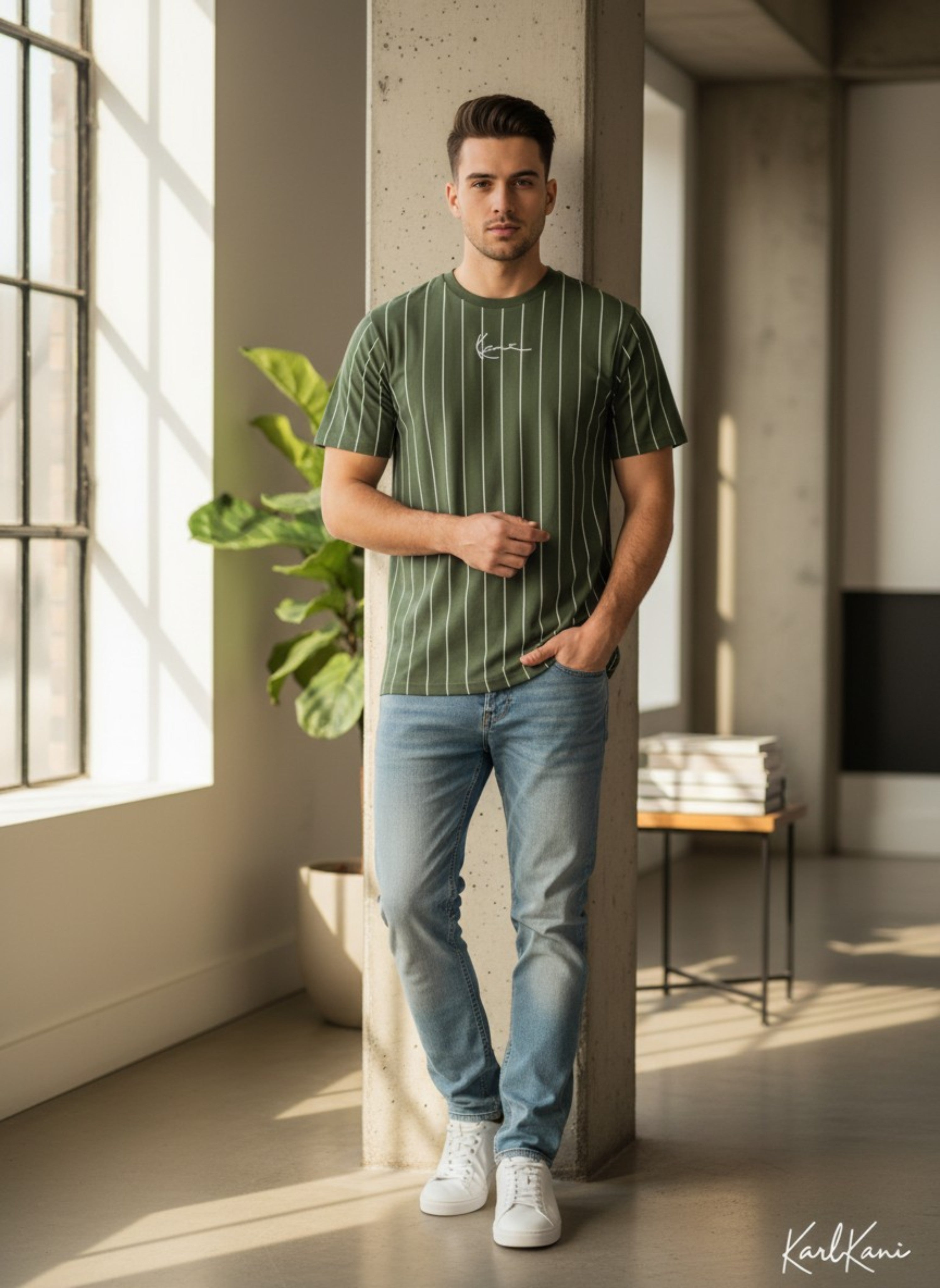 Men’s Round Neck Vertical Stripe T-Shirt – Premium Cotton Knit limited edition Tee